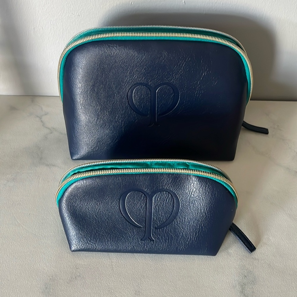 Cle de Peau Navy Cosmetic Bags with Teal Accents foldable come with two size